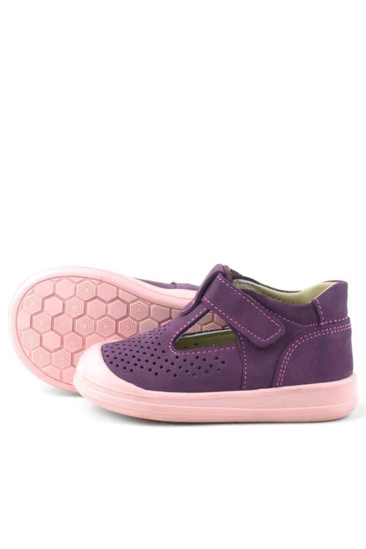 Shaun Hakiki Deri Mor Cırtlı Anatomik Bebek Sandalet - Görsel 8