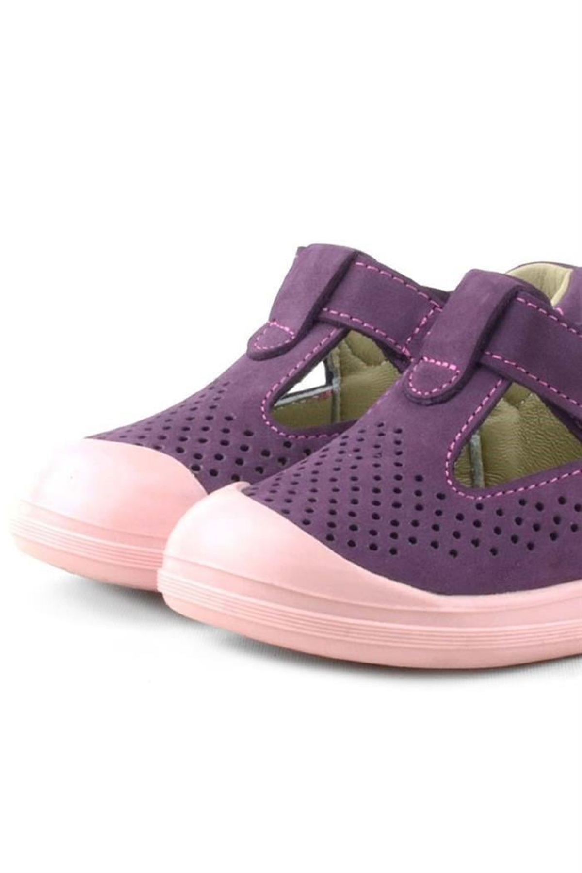 Shaun Hakiki Deri Mor Cırtlı Anatomik Bebek Sandalet - Görsel 9