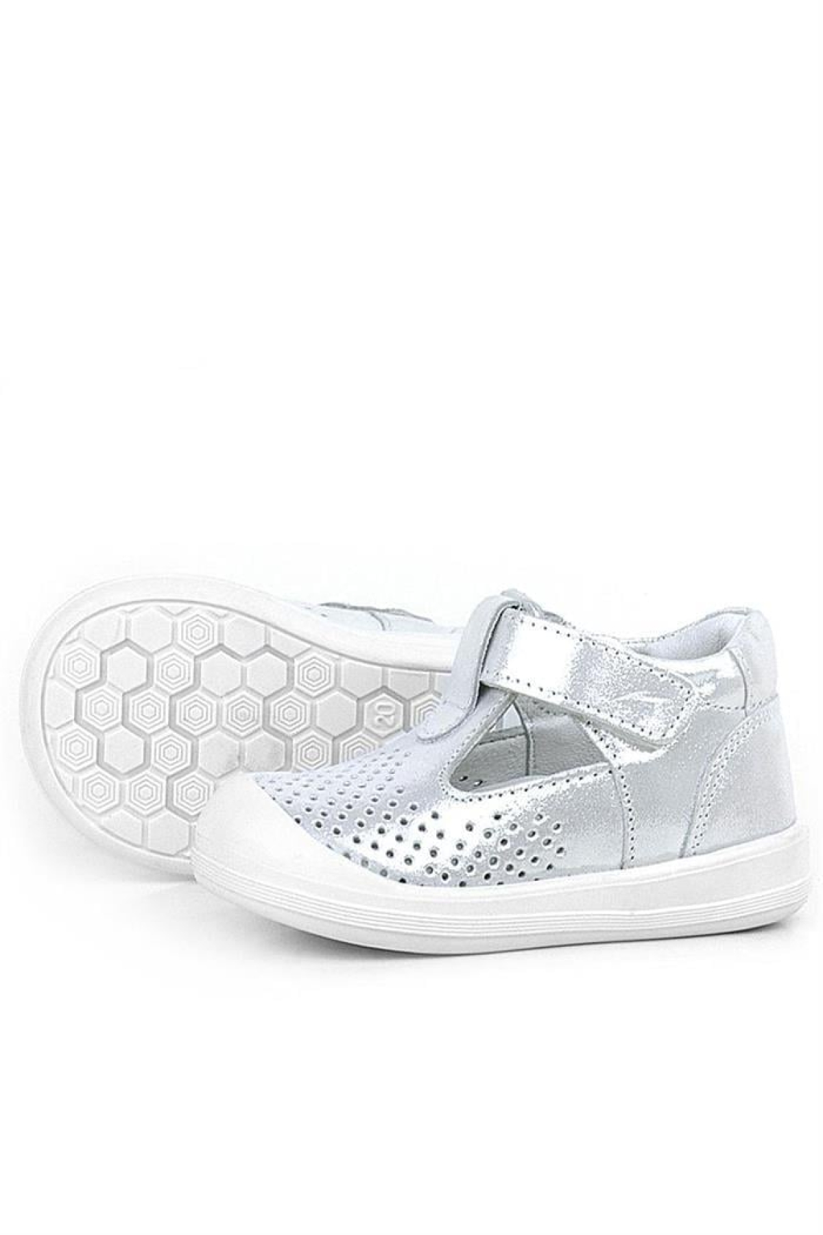 Shaun Hakiki Deri Beyaz Simli Cırtlı Anatomik Bebek Sandalet Ayakkabı - Görsel 6