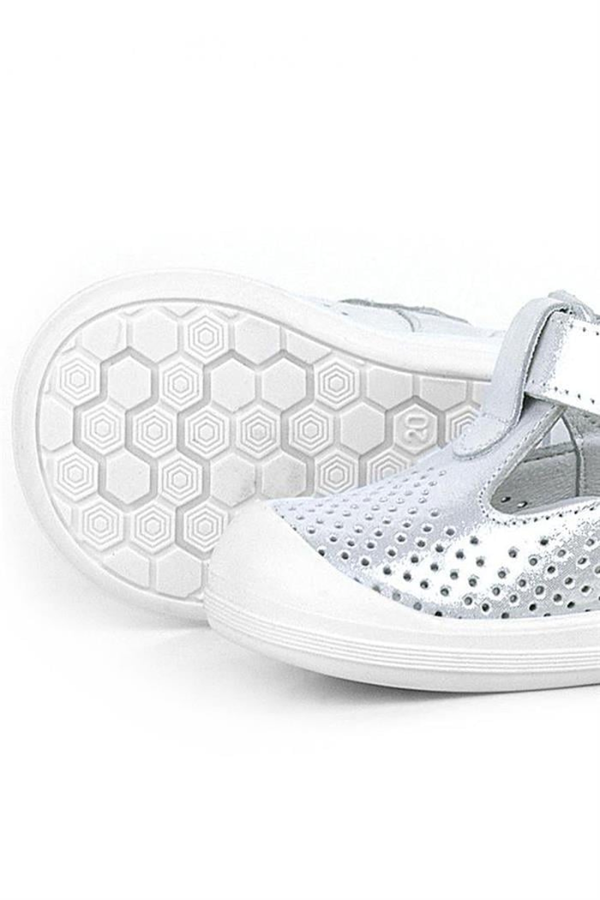 Shaun Hakiki Deri Beyaz Simli Cırtlı Anatomik Bebek Sandalet Ayakkabı - Görsel 7