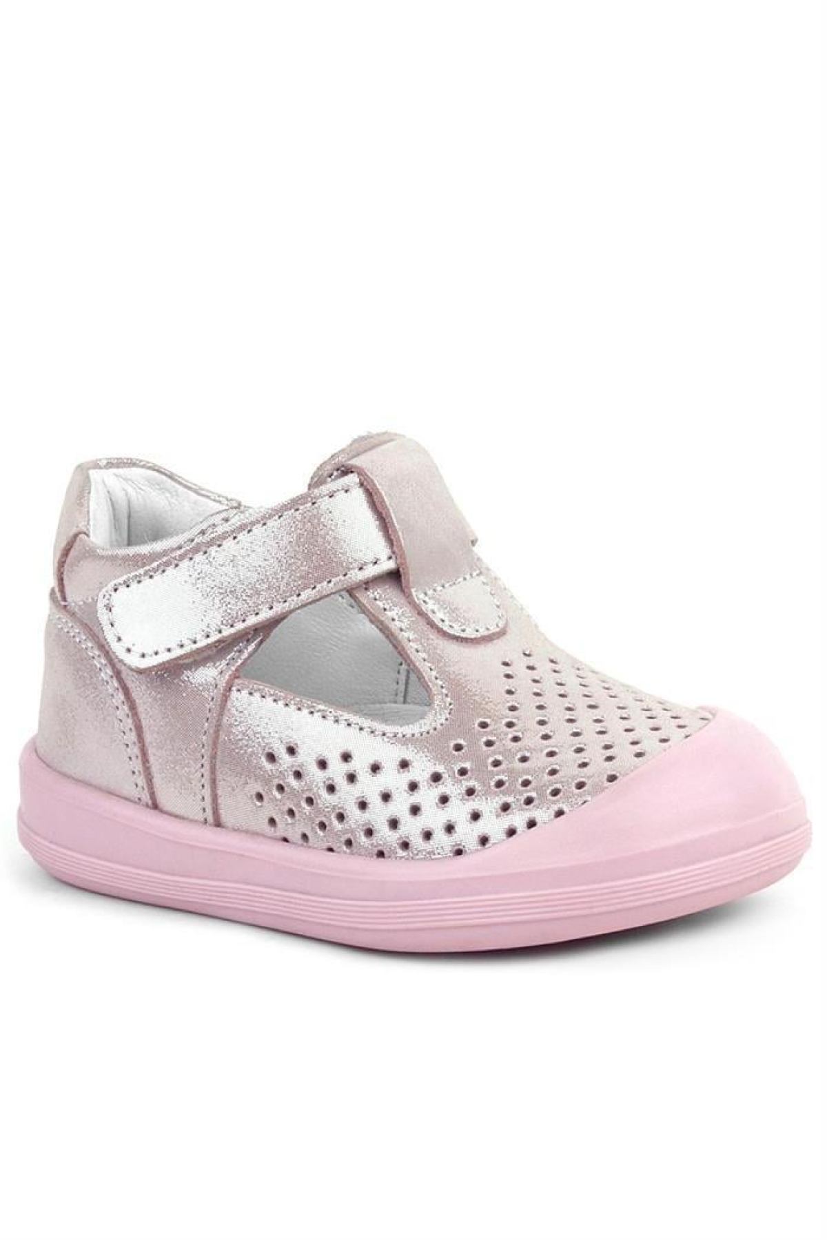 Shaun Hakiki Deri Pembe Simli Cırtlı Anatomik Bebek Sandalet Ayakkabı - Görsel 2