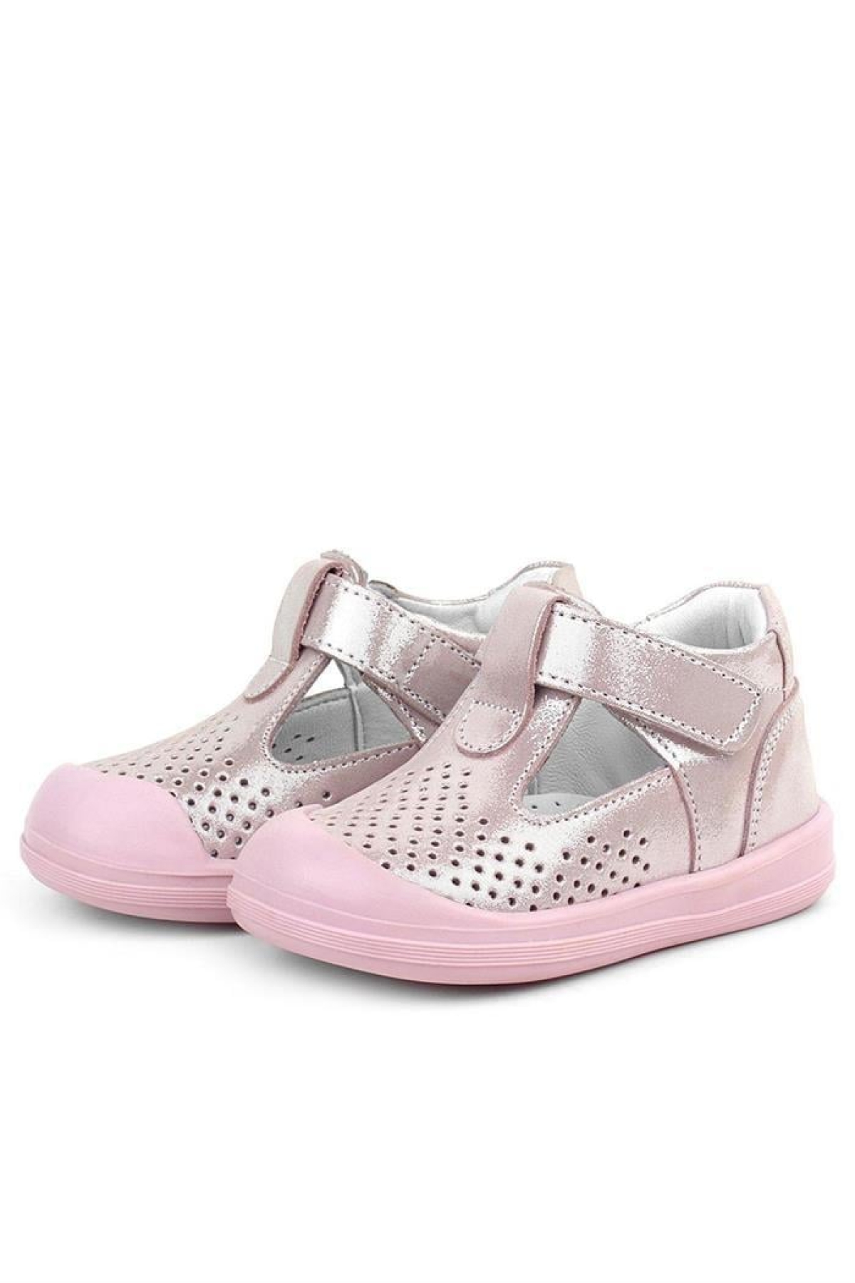 Shaun Hakiki Deri Pembe Simli Cırtlı Anatomik Bebek Sandalet Ayakkabı - Görsel 6