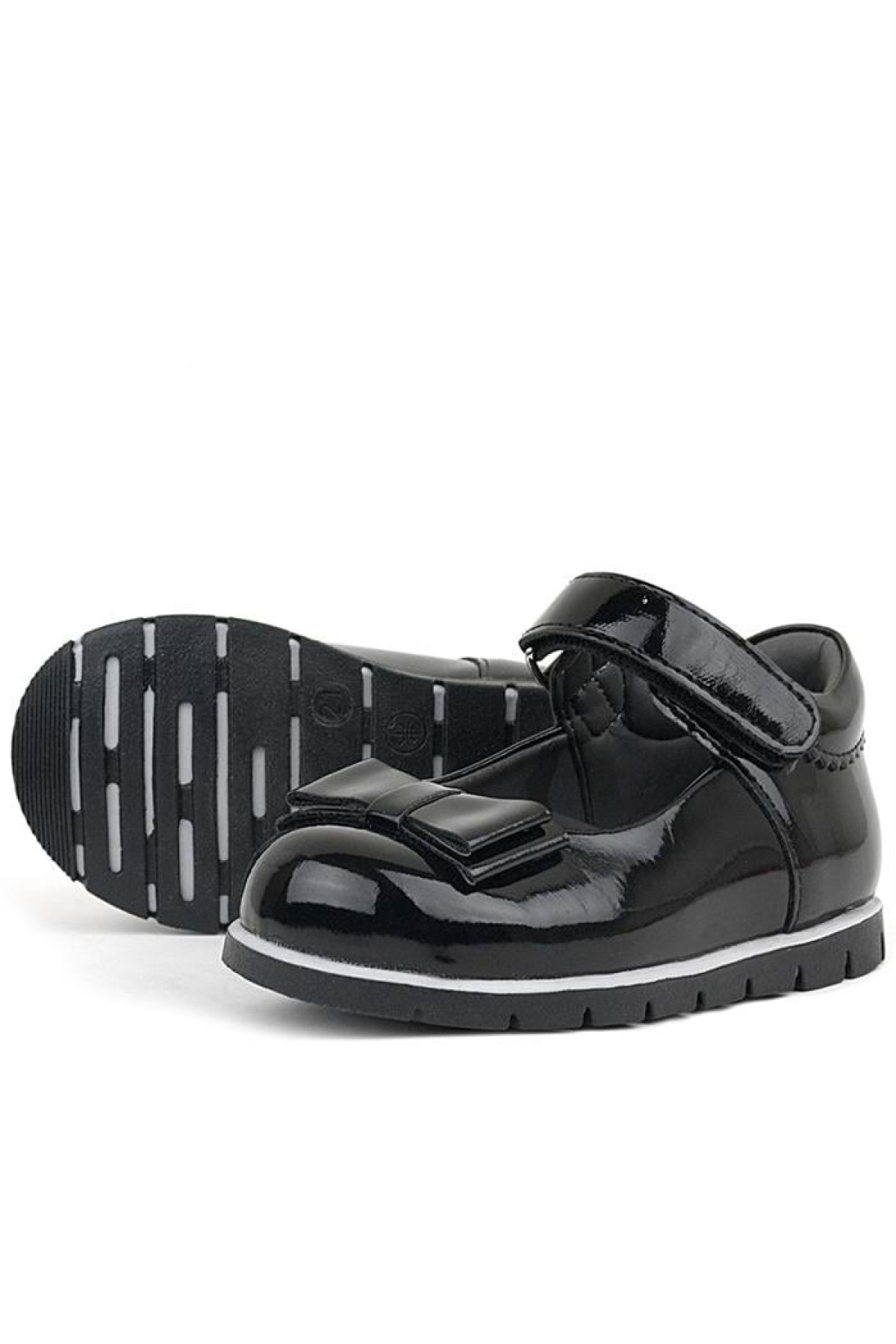 Siyah Rugan Fiyonklu Kız Bebek Babet Ayakkabı - Görsel 6