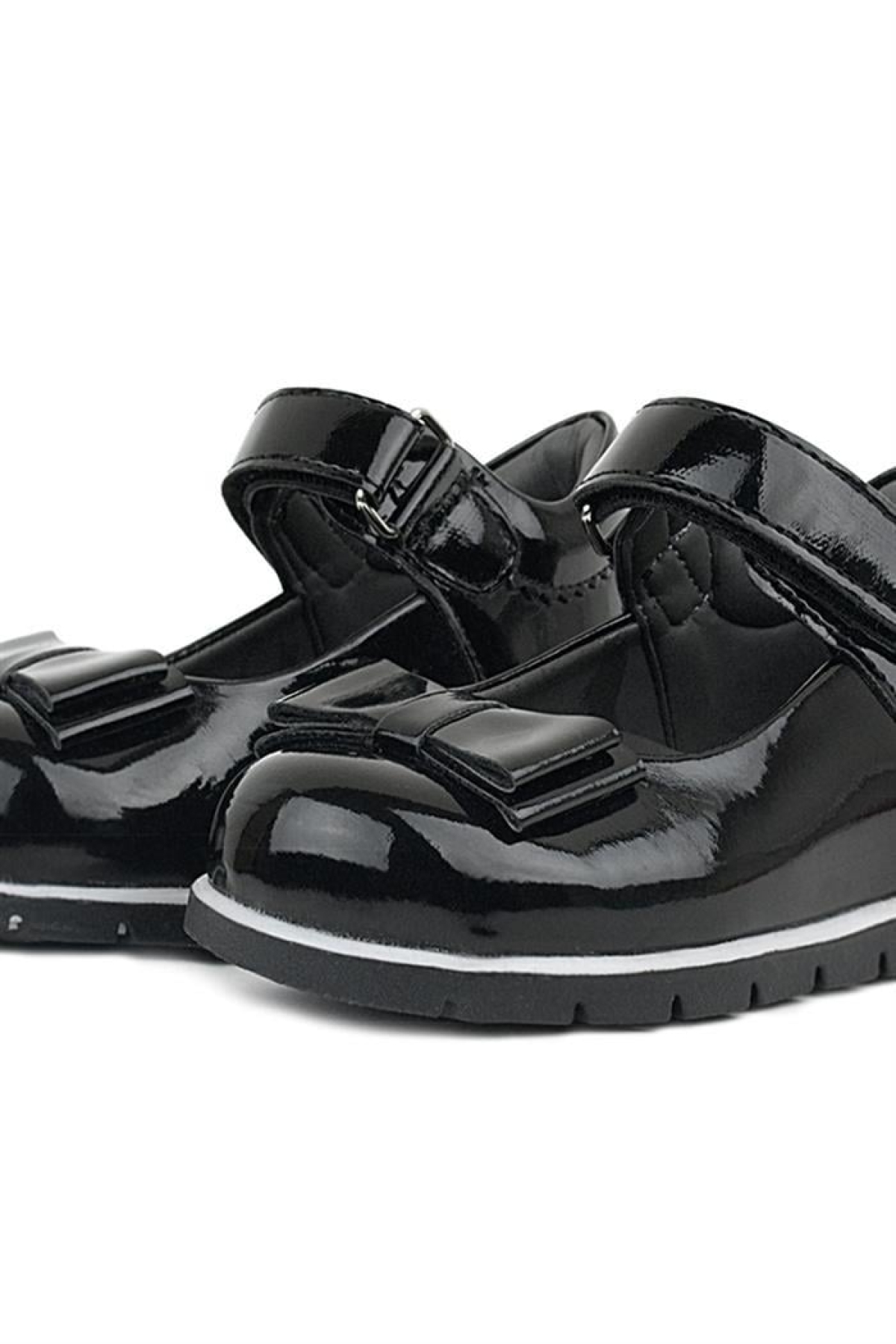 Siyah Rugan Fiyonklu Kız Bebek Babet Ayakkabı - Görsel 8