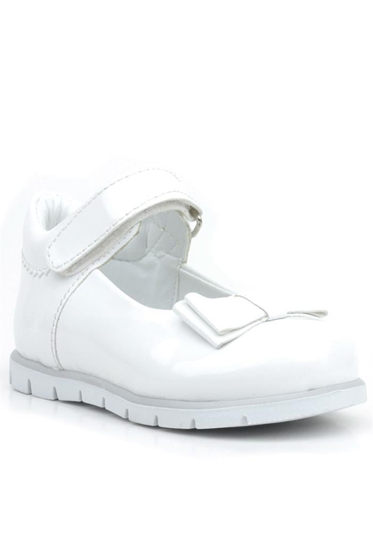 Beyaz Rugan Fiyonklu Kız Bebek Babet Ayakkabı - Görsel 2