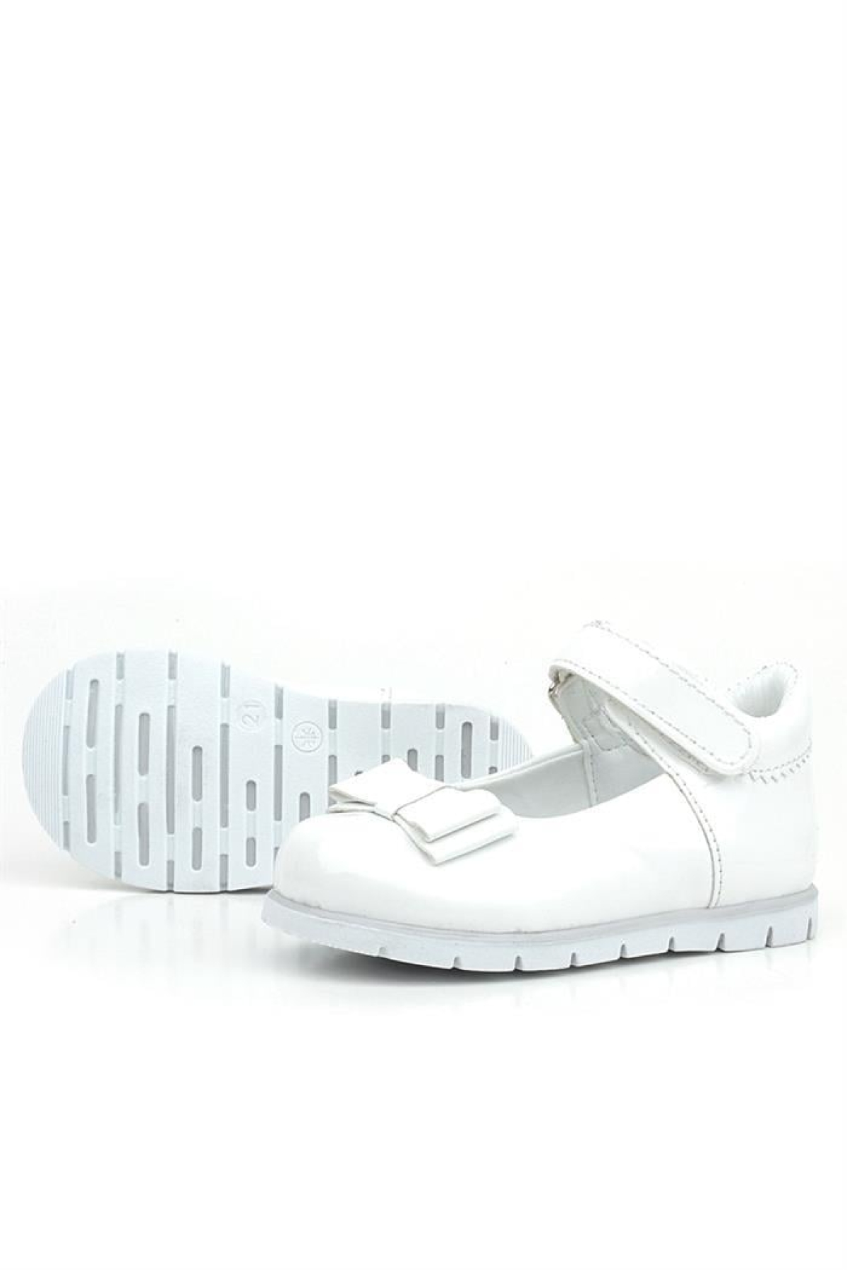 Beyaz Rugan Fiyonklu Kız Bebek Babet Ayakkabı - Görsel 7