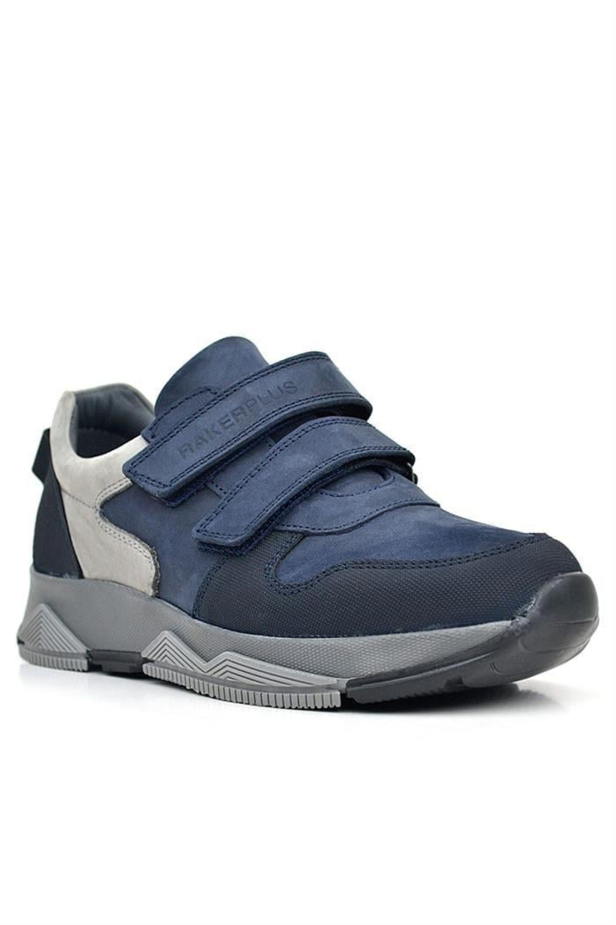 RakerplusHakiki Deri Lacivert Cırtlı Gri Tabanlı Çocuk Sneakers Spor Ayakkabı