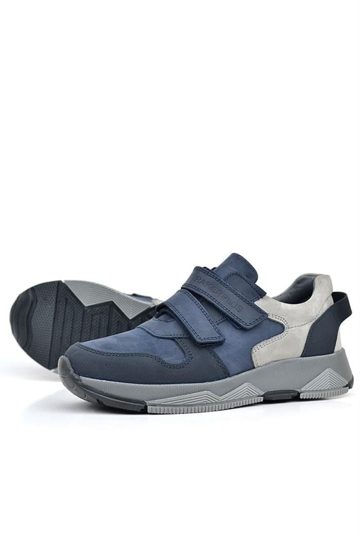 Hakiki Deri Lacivert Cırtlı Gri Tabanlı Çocuk Sneakers Spor Ayakkabı - Görsel 7