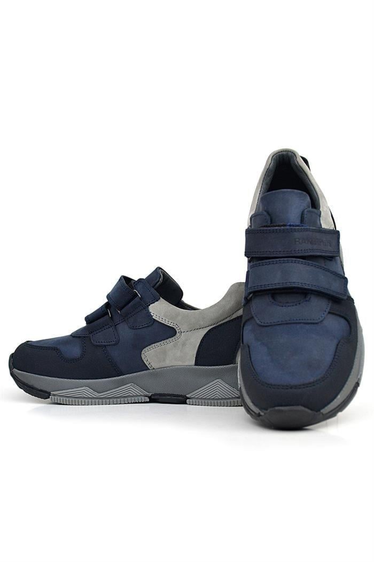 Hakiki Deri Lacivert Cırtlı Gri Tabanlı Çocuk Sneakers Spor Ayakkabı - Görsel 8