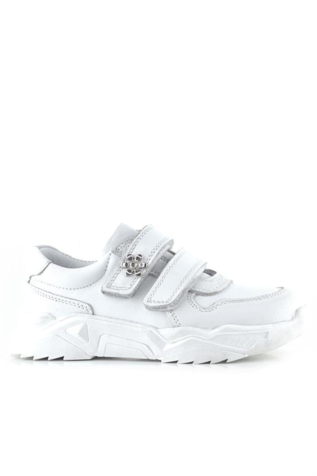 Hakiki Deri Beyaz Çiçek Detaylı Kız Çocuk Spor Ayakkabı - Görsel 4