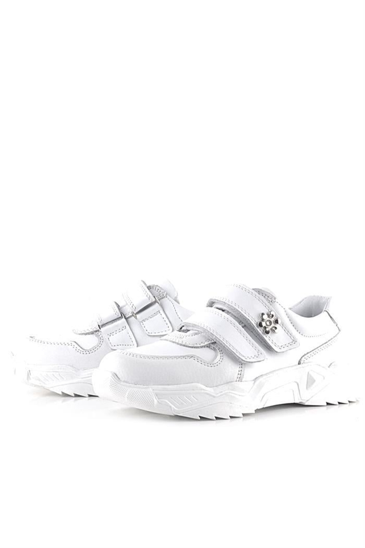 Hakiki Deri Beyaz Çiçek Detaylı Kız Çocuk Spor Ayakkabı - Görsel 7