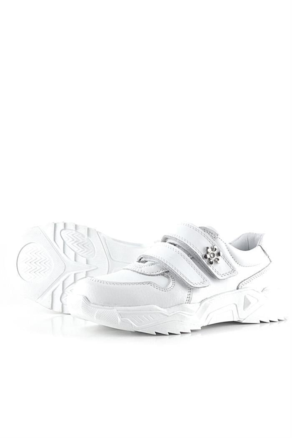 Hakiki Deri Beyaz Çiçek Detaylı Kız Çocuk Spor Ayakkabı - Görsel 8