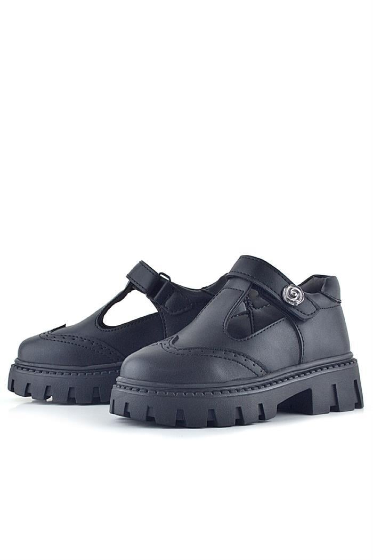 Siyah Mat Cırt Cırtlı Metal Detaylı Kız Çocuk Günlük Ayakkabı - Görsel 7