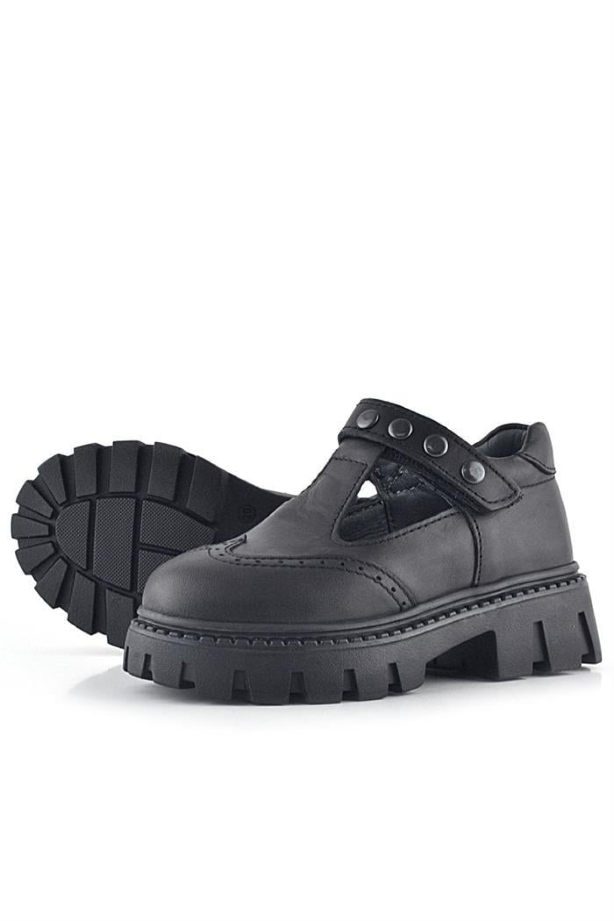 Hakiki Deri Siyah Cırtlı Metal Detaylı Kız Çocuk Günlük Ayakkabı - Görsel 8