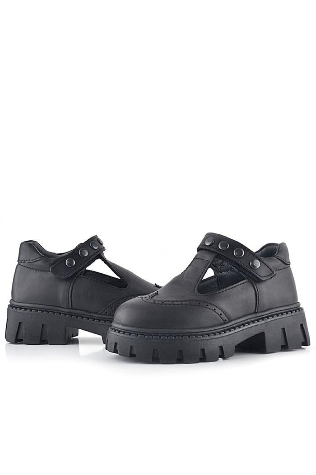 Hakiki Deri Siyah Cırtlı Metal Detaylı Kız Çocuk Günlük Ayakkabı - Görsel 9