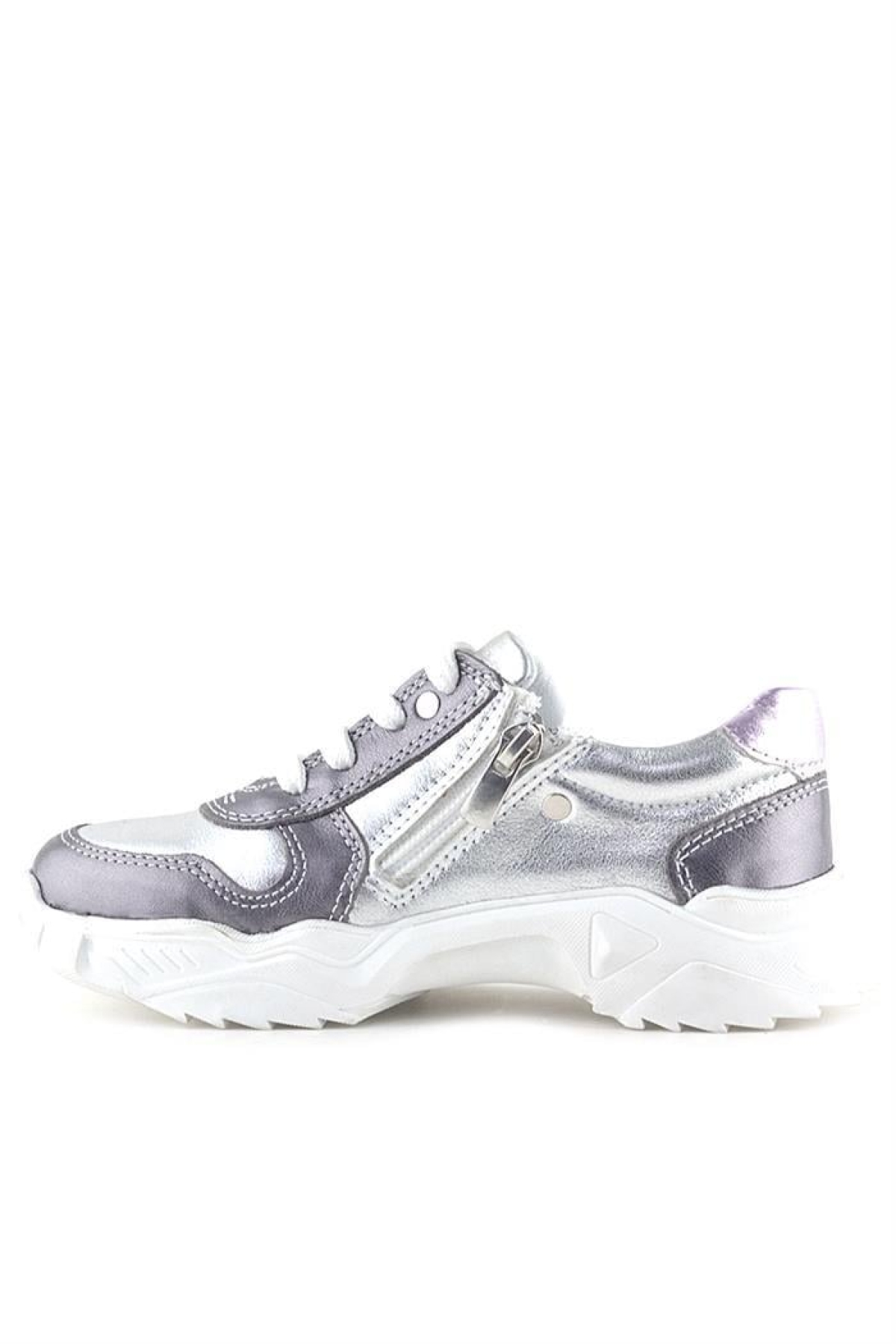 Hakiki Deri Platin Pembe Çiçek Metal Detaylı Kız Çocuk Spor Ayakkabı - Görsel 5