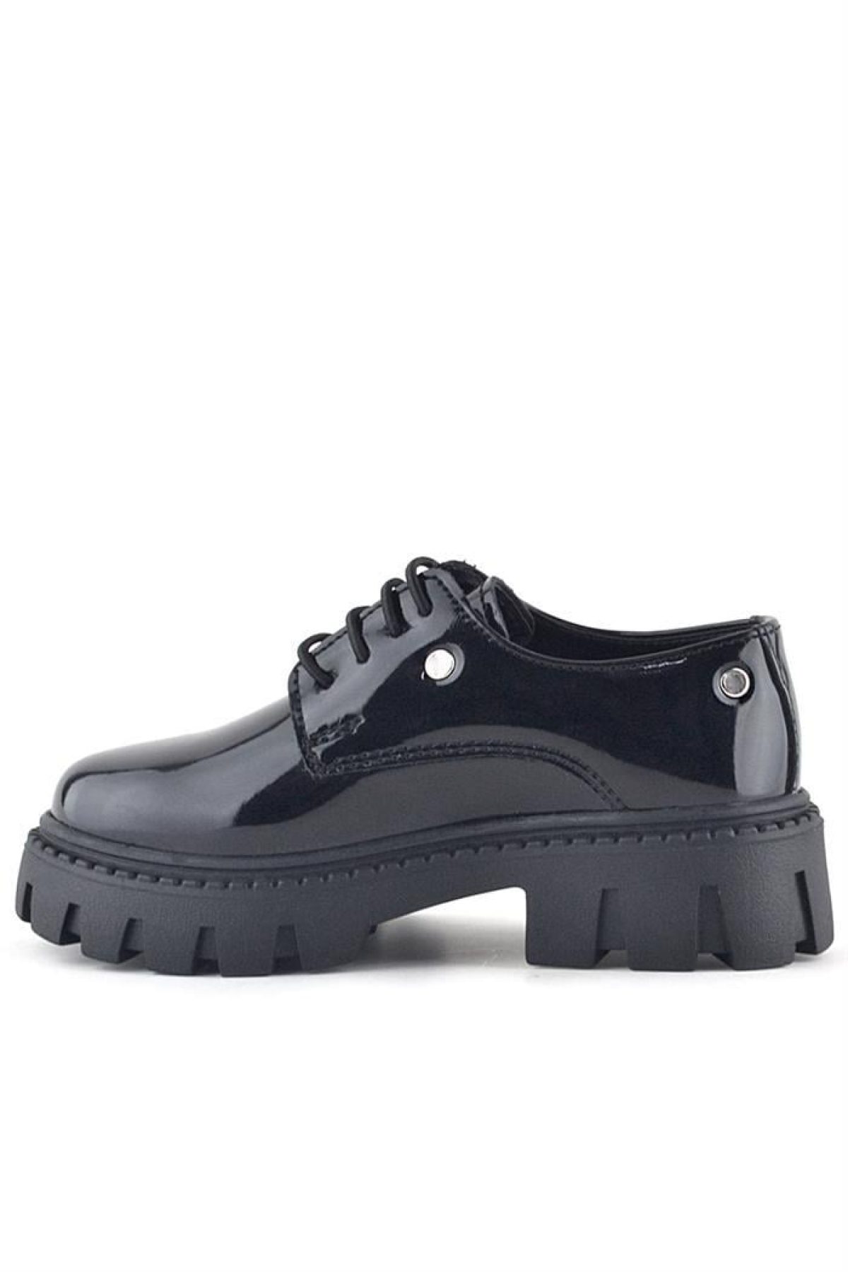 Siyah Rugan Bağcıklı Kız Çocuk Taş Detaylı Okul Ayakkabı - Görsel 6