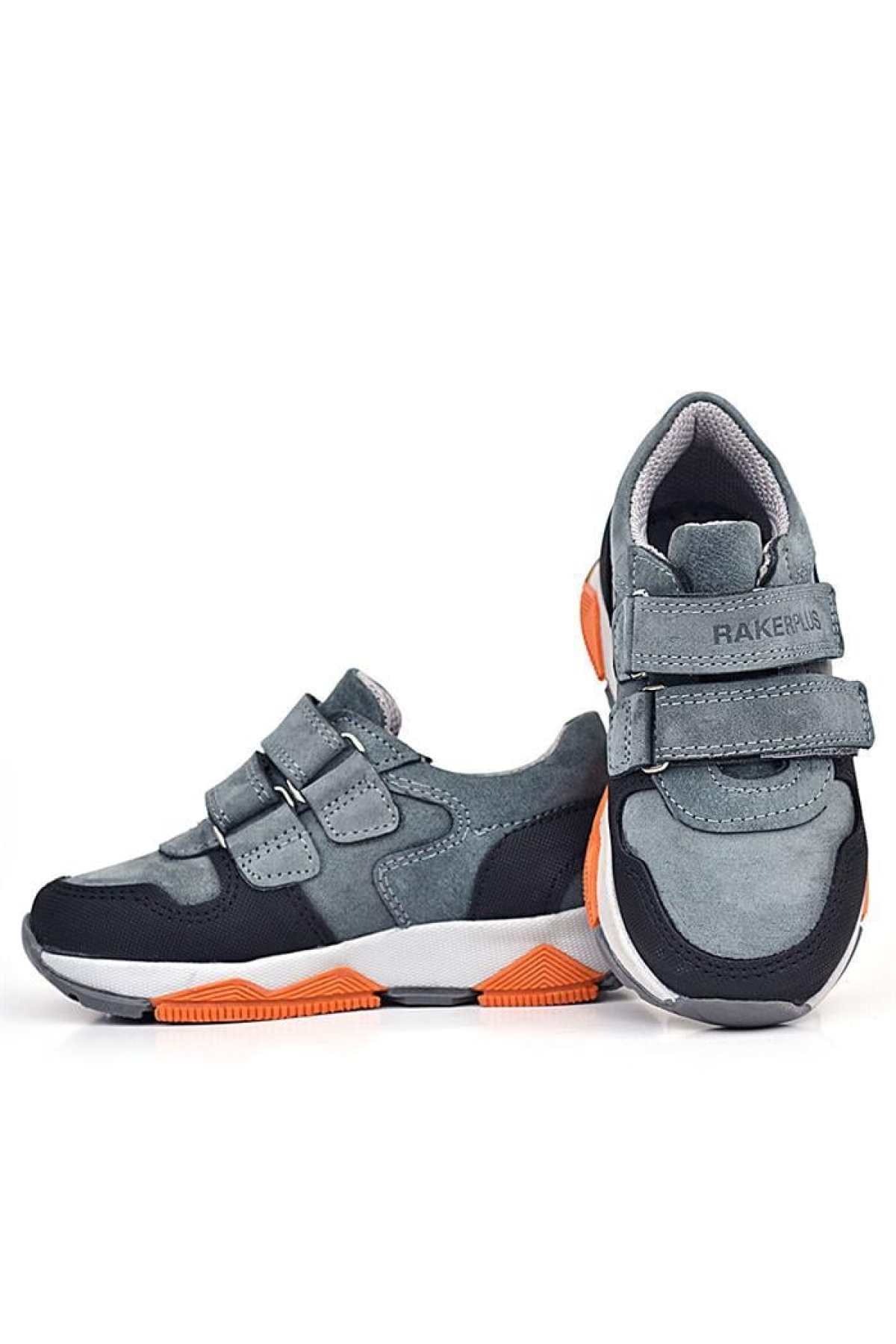 Hakiki Deri Koyu Gri Çocuk Cırtlı Sneakers Spor Ayakkabı - Görsel 8