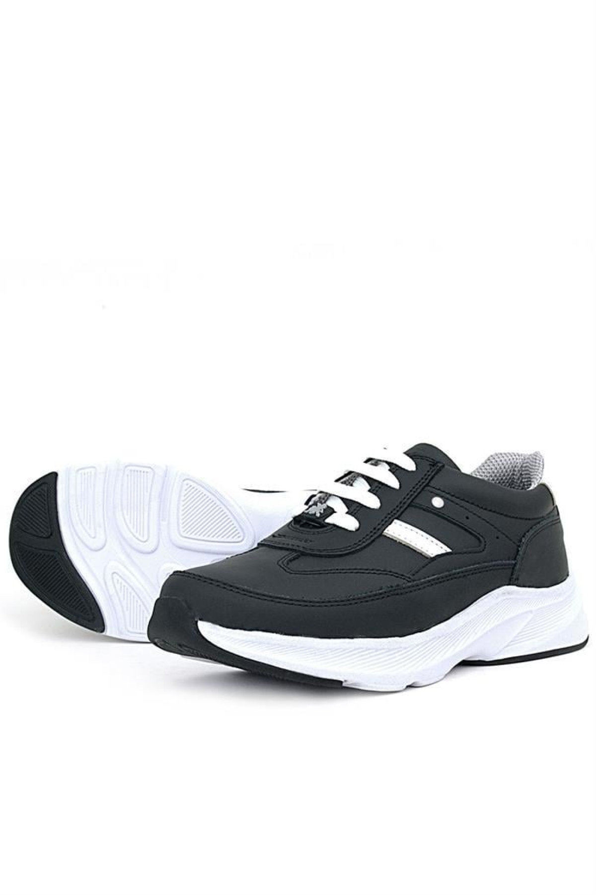 Hakiki Deri Siyah Beyaz Metal Detaylı Bağcıklı Kız Çocuk Spor Ayakkabı - Görsel 7