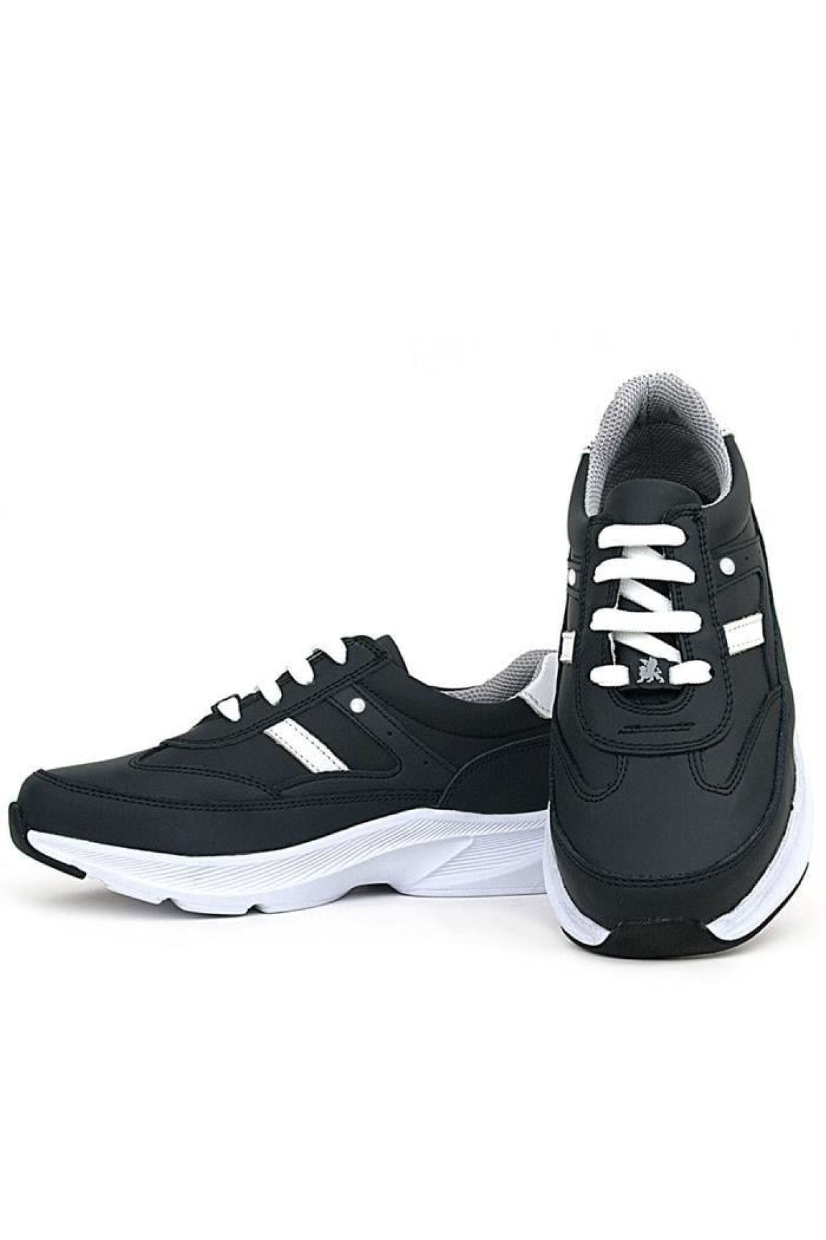 Hakiki Deri Siyah Beyaz Metal Detaylı Bağcıklı Kız Çocuk Spor Ayakkabı - Görsel 8