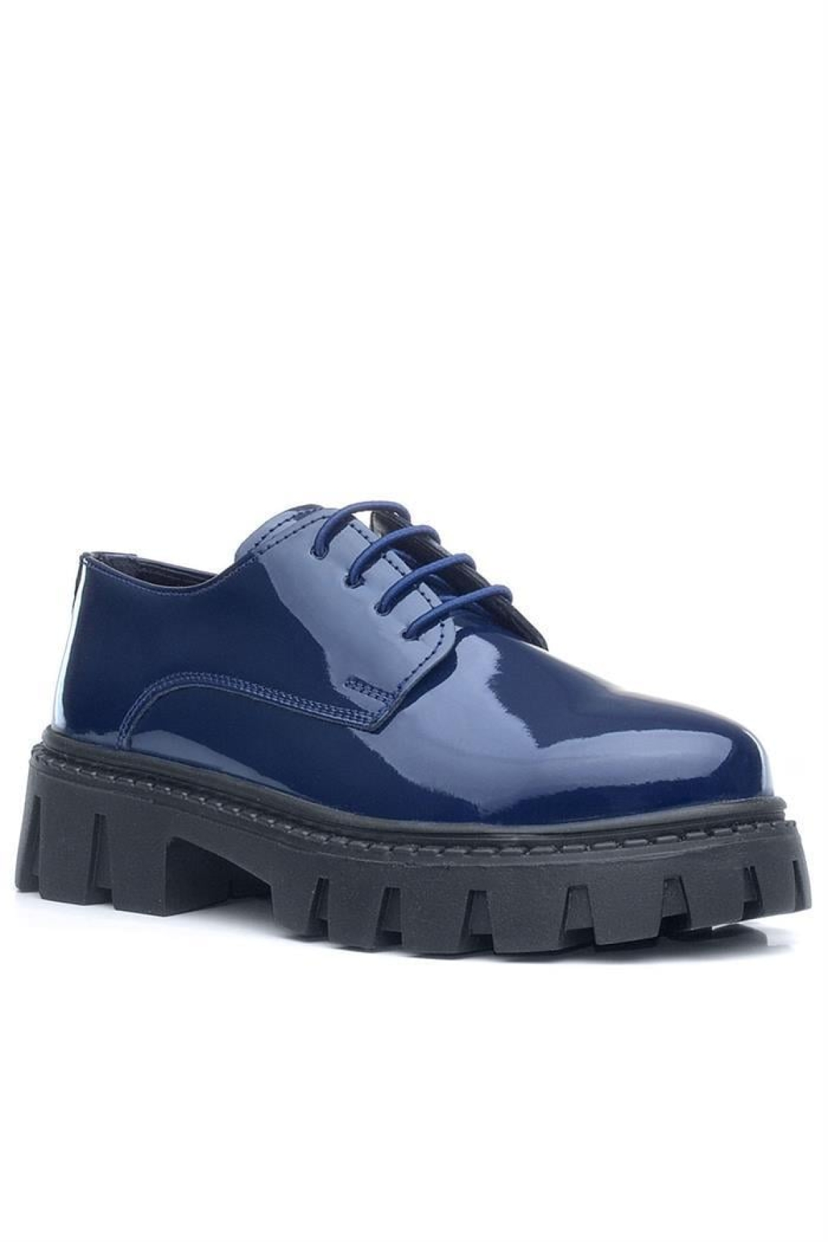 Lacivert Rugan Bağcıklı Kız Çocuk Oxford Okul Ayakkabı - Görsel 2