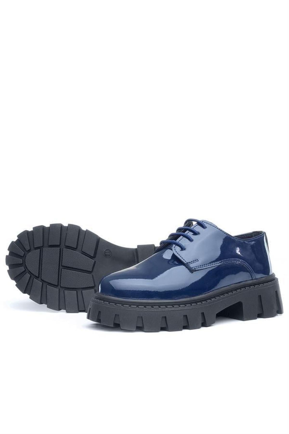 Lacivert Rugan Bağcıklı Kız Çocuk Oxford Okul Ayakkabı - Görsel 8