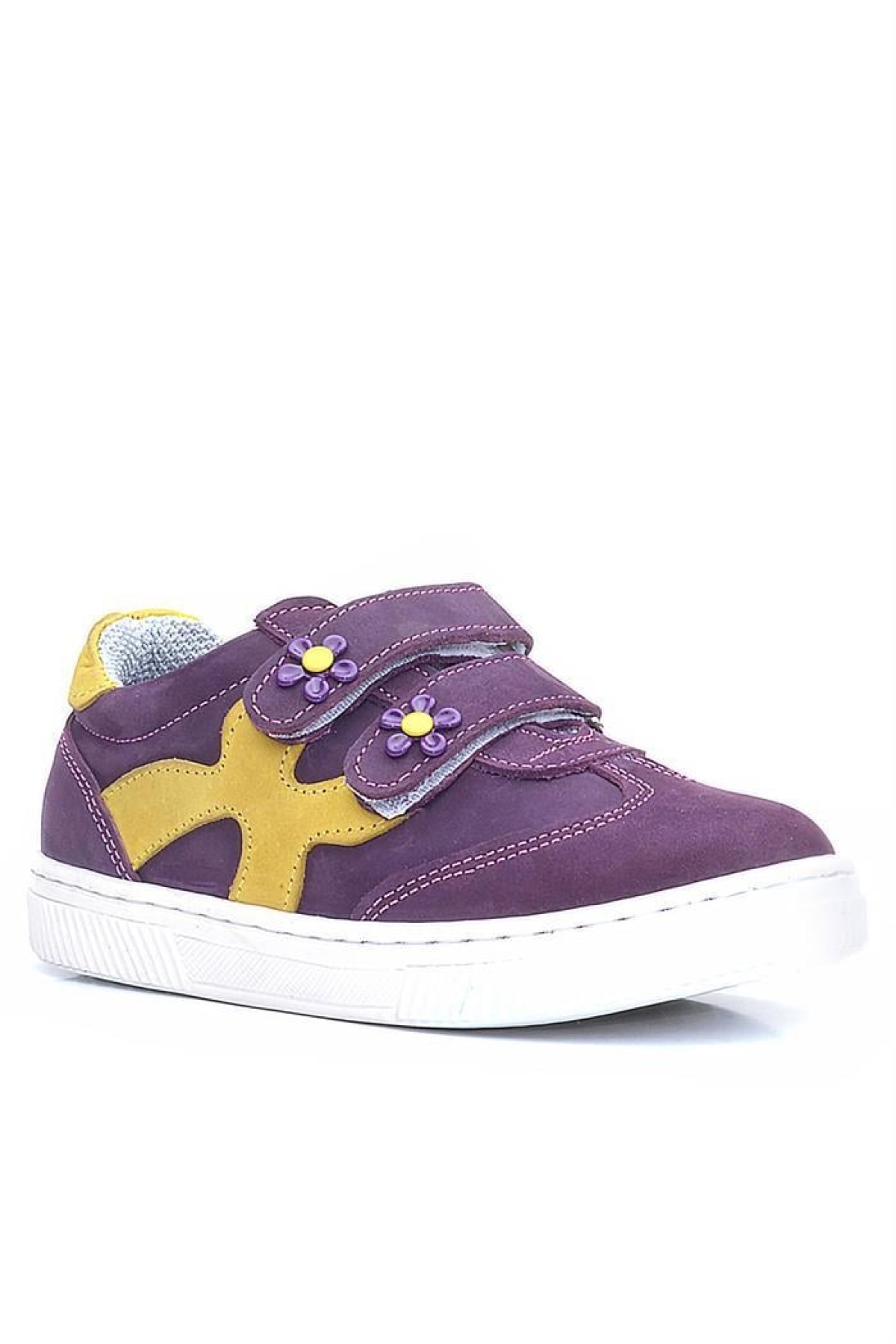 Hakiki Deri Mor Sarı Cırtlı Çiçek Detaylı Kız Çocuk Günlük Ayakkabı - Görsel 3