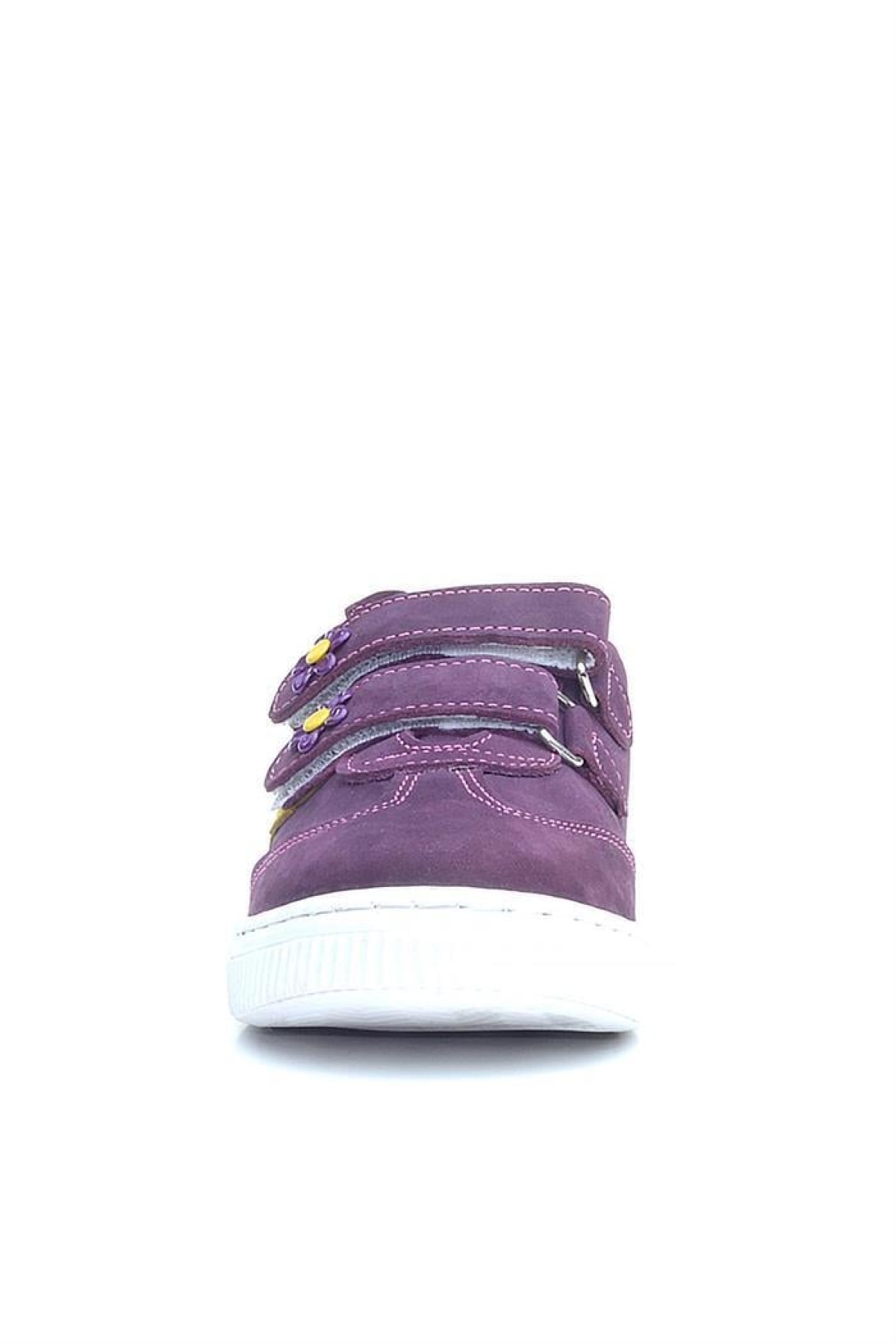 Hakiki Deri Mor Sarı Cırtlı Çiçek Detaylı Kız Çocuk Günlük Ayakkabı - Görsel 5