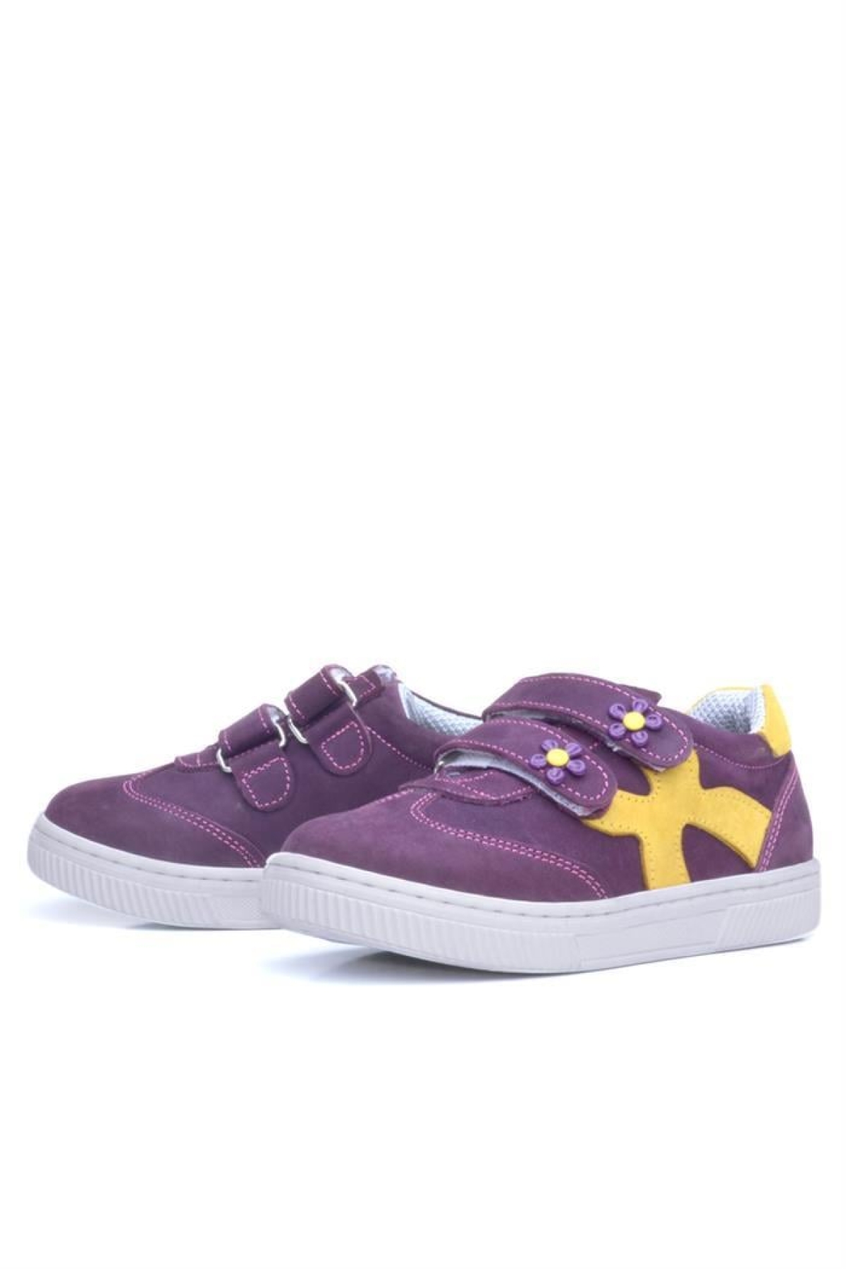 Hakiki Deri Mor Sarı Cırtlı Çiçek Detaylı Kız Çocuk Günlük Ayakkabı - Görsel 7