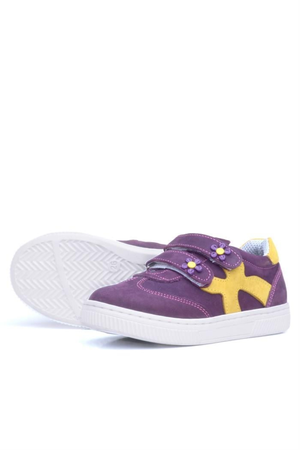 Hakiki Deri Mor Sarı Cırtlı Çiçek Detaylı Kız Çocuk Günlük Ayakkabı - Görsel 8