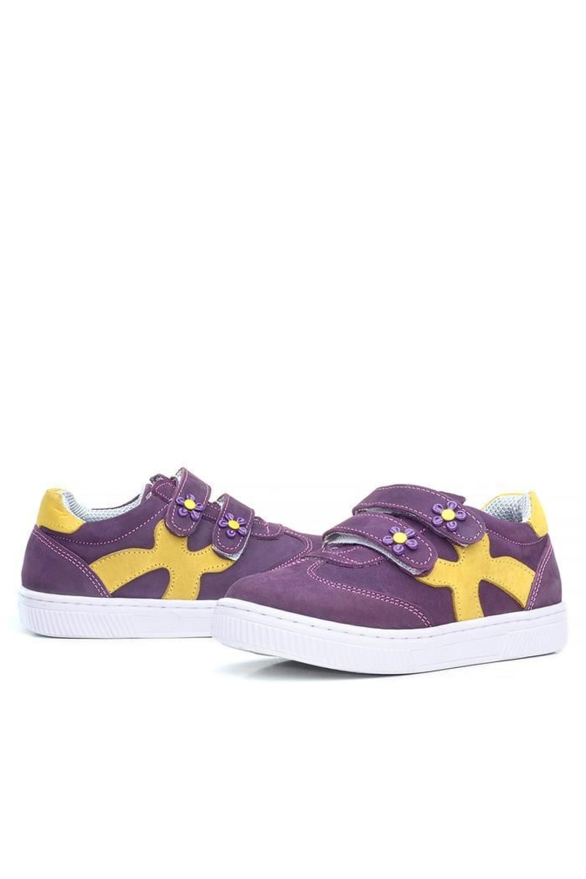 Hakiki Deri Mor Sarı Cırtlı Çiçek Detaylı Kız Çocuk Günlük Ayakkabı - Görsel 9