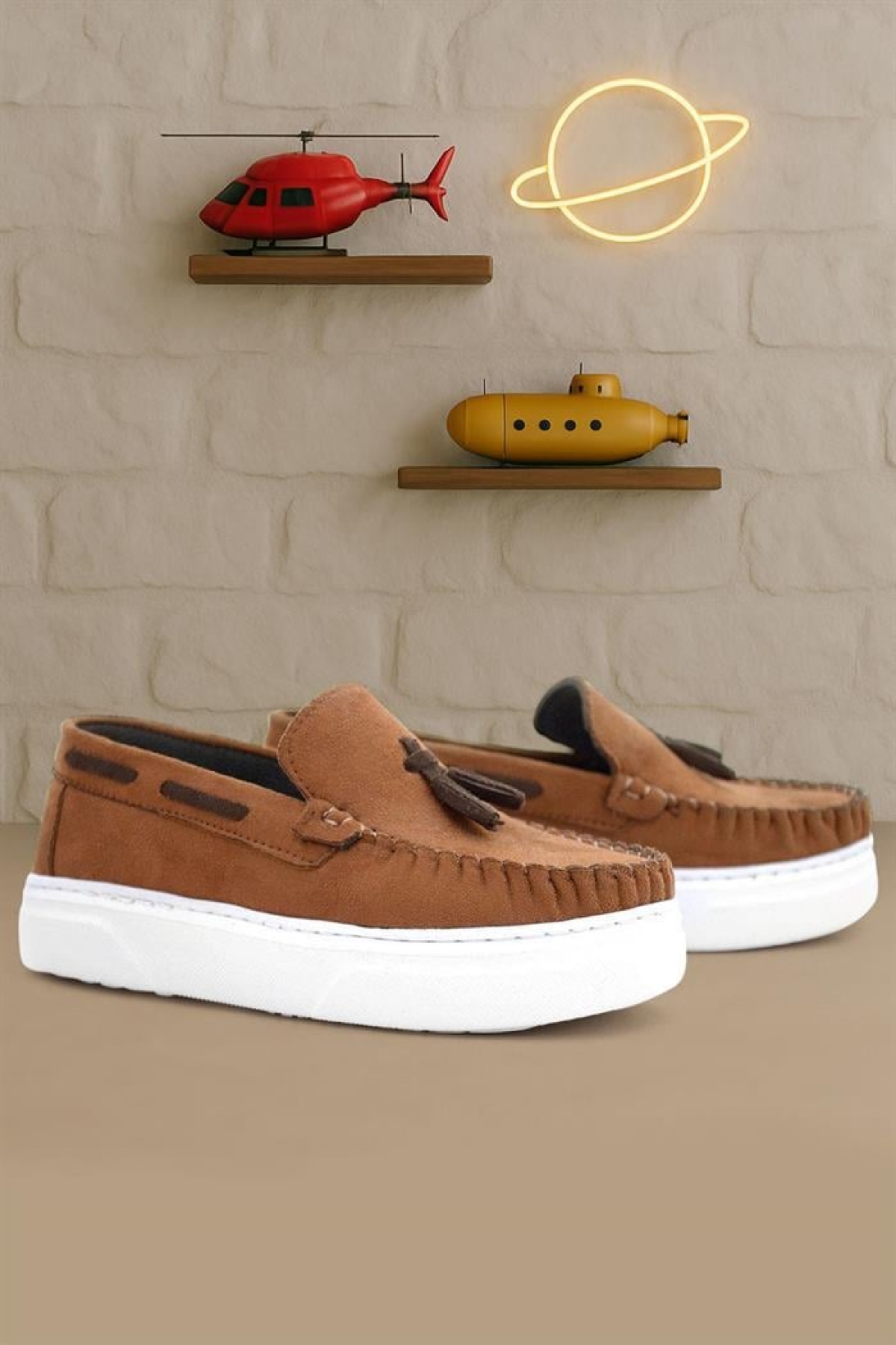 Taba Süet Erkek Çocuk Klasik Makosen Ayakkabı - Görsel 3