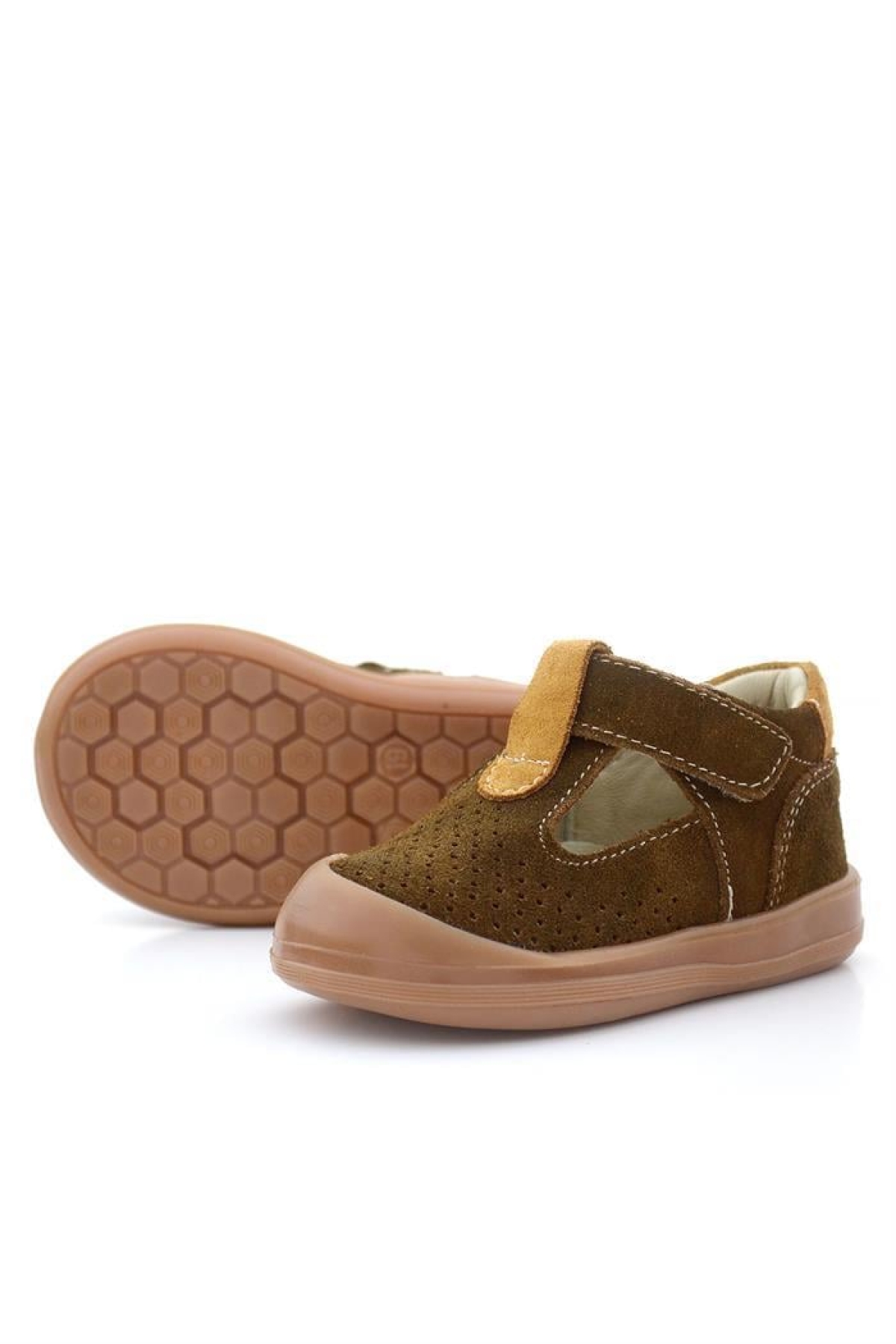 Shaun Hakiki Deri Kahverengi Taba Cırtlı Anatomik Bebek Sandalet - Görsel 8