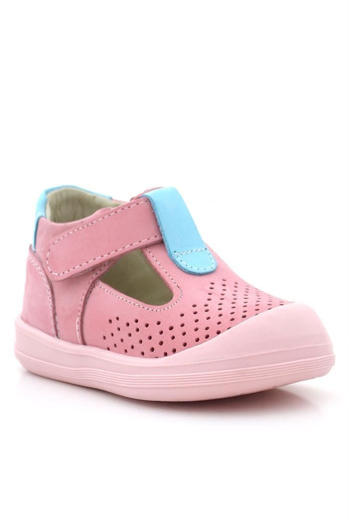 Shaun Hakiki Deri Pembe Mavi Cırtlı Anatomik Bebek Sandalet - Görsel 3