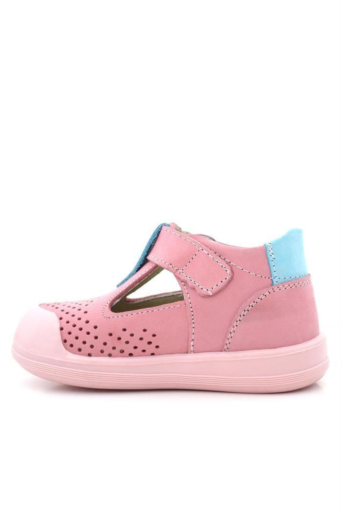 Shaun Hakiki Deri Pembe Mavi Cırtlı Anatomik Bebek Sandalet - Görsel 6