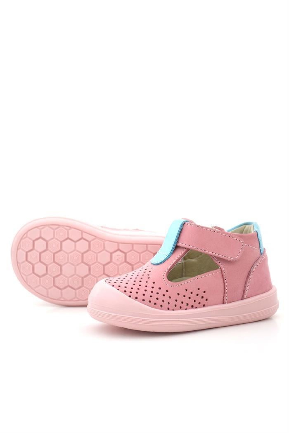 Shaun Hakiki Deri Pembe Mavi Cırtlı Anatomik Bebek Sandalet - Görsel 8