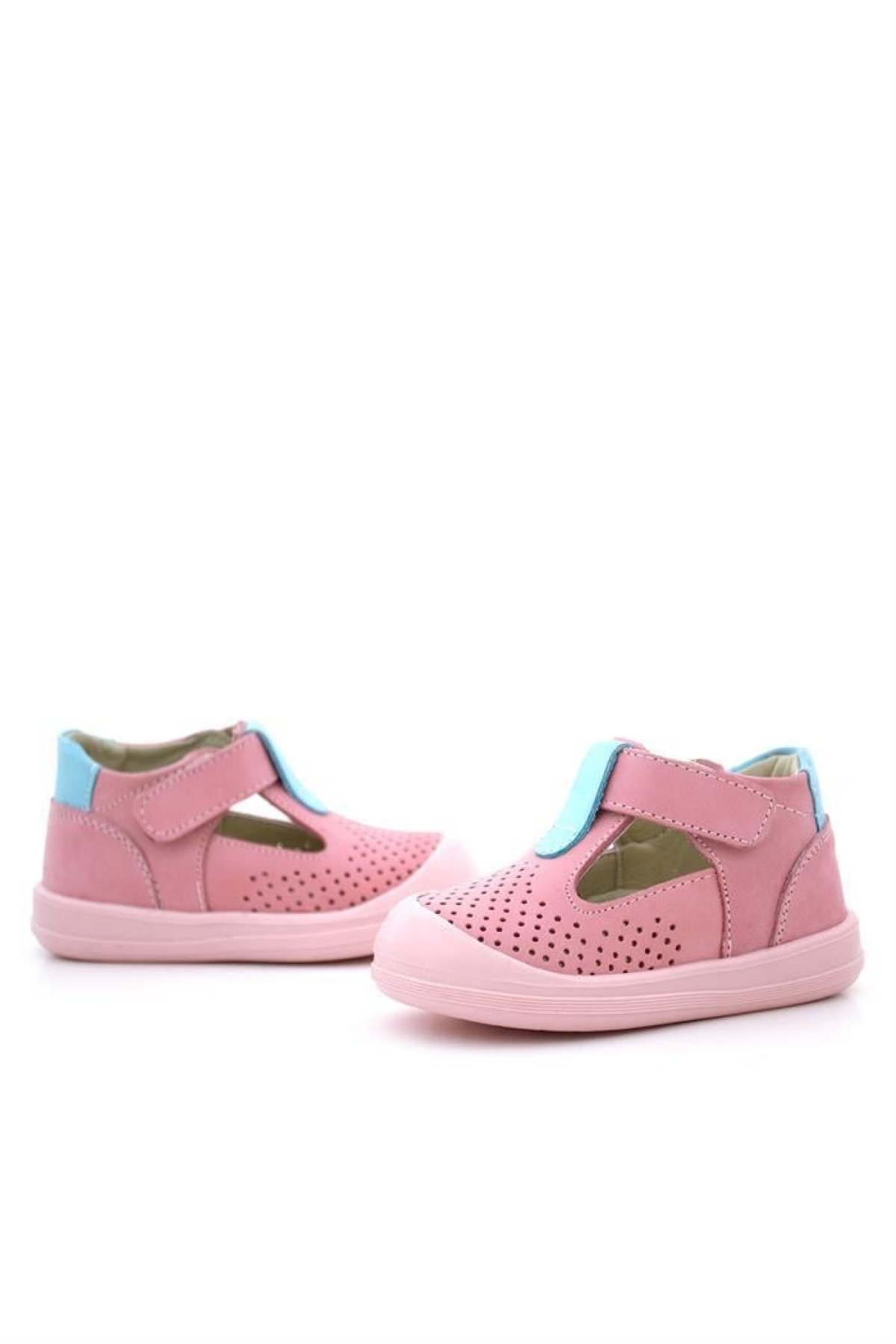Shaun Hakiki Deri Pembe Mavi Cırtlı Anatomik Bebek Sandalet - Görsel 9