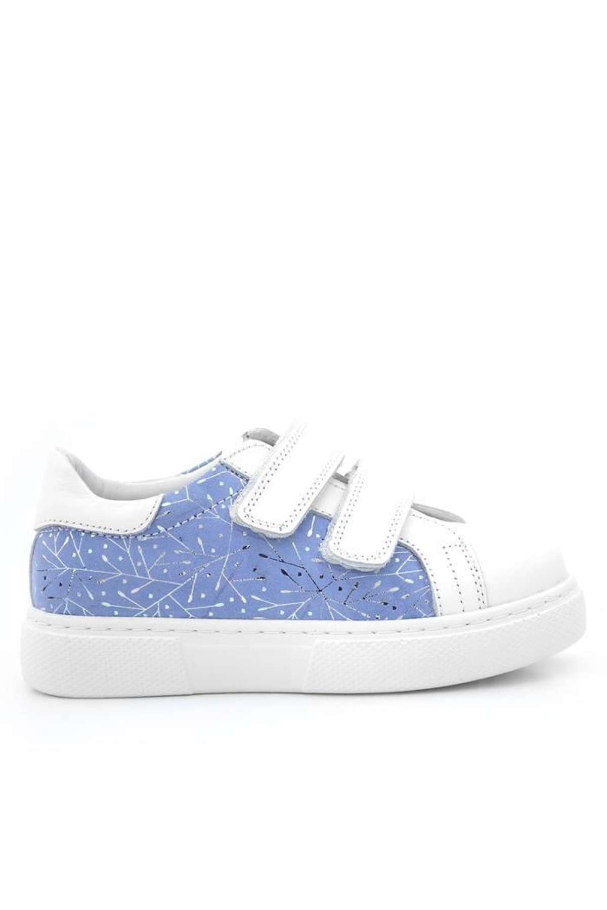 Hakiki Deri Beyaz Mavi Cırt Cırtlı Kız Çocuk Spor Ayakkabı - Görsel 3