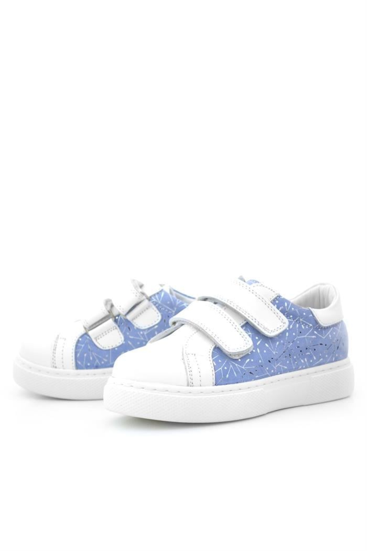 Hakiki Deri Beyaz Mavi Cırt Cırtlı Kız Çocuk Spor Ayakkabı - Görsel 6