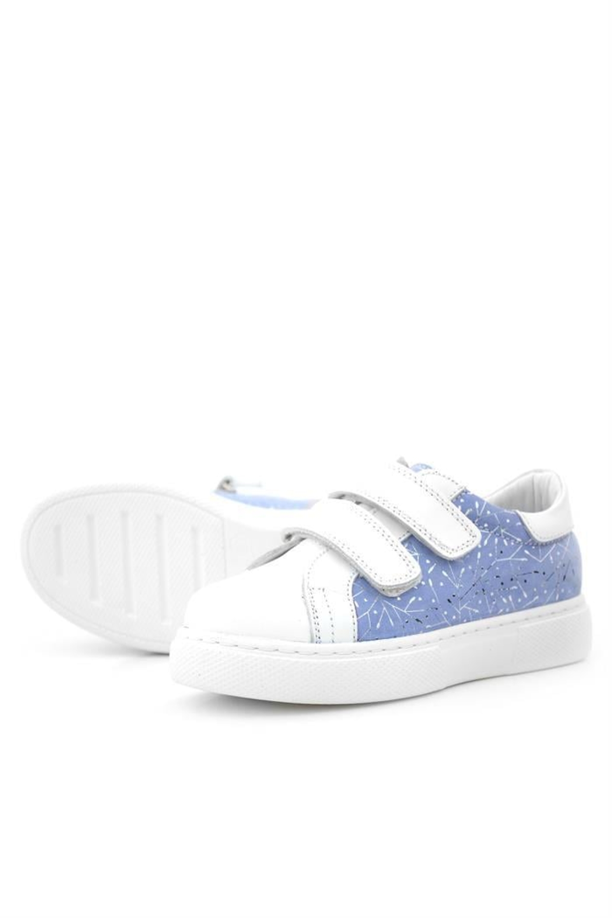 Hakiki Deri Beyaz Mavi Cırt Cırtlı Kız Çocuk Spor Ayakkabı - Görsel 7