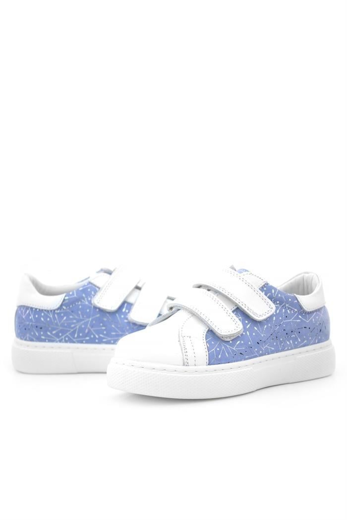 Hakiki Deri Beyaz Mavi Cırt Cırtlı Kız Çocuk Spor Ayakkabı - Görsel 8
