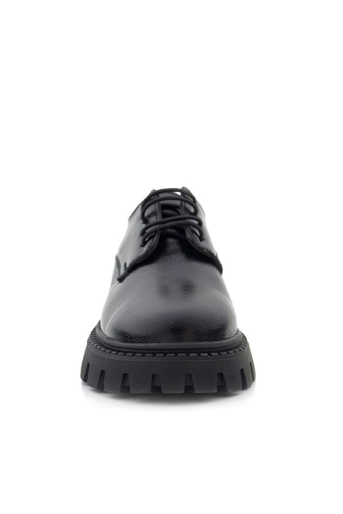 Siyah Kırışık Rugan Bağcıklı Kız Çocuk Oxford Okul Ayakkabı - Görsel 5