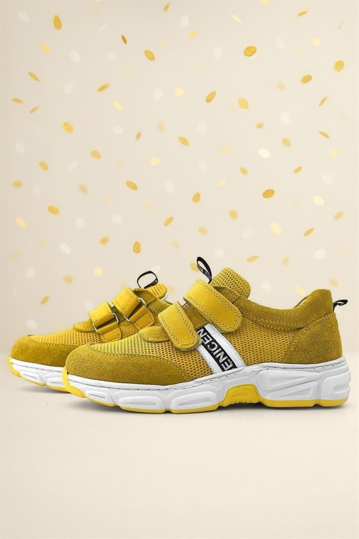 Hakiki Deri Sarı Cırt Cırtlı Çocuk Günlük Spor Ayakkabı - Görsel 3