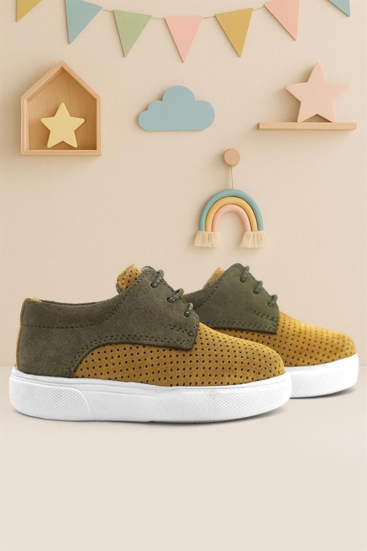 Hakiki Deri Hardal Sarı Haki Lastikli Erkek Çocuk Günlük Ayakkabı - Görsel 2