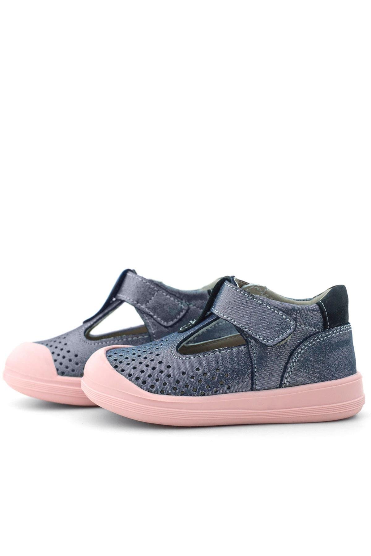 Shaun Hakiki Deri Lacivert Simli Cırtlı Anatomik Bebek Sandalet - Görsel 9