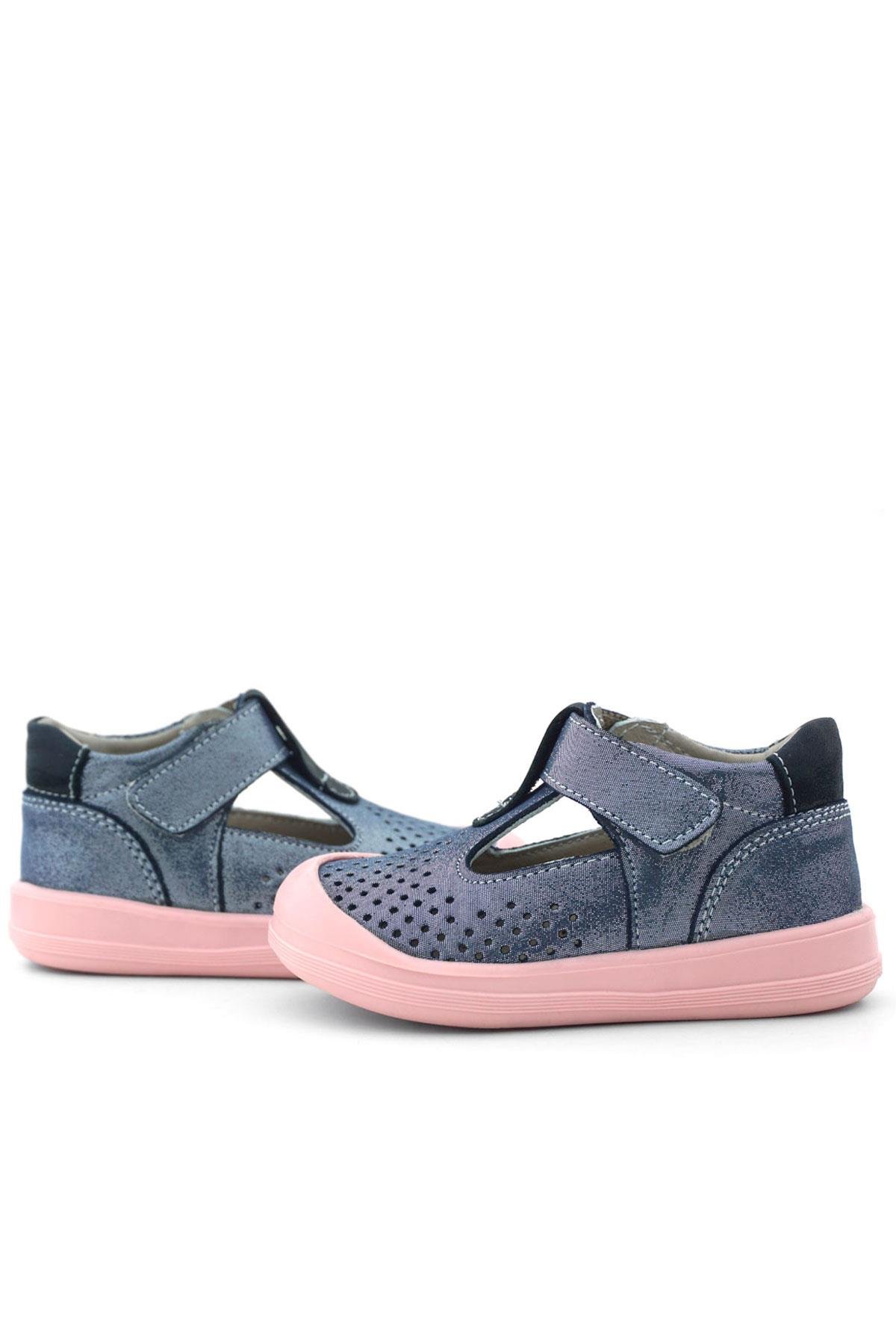 Shaun Hakiki Deri Lacivert Simli Cırtlı Anatomik Bebek Sandalet - Görsel 11