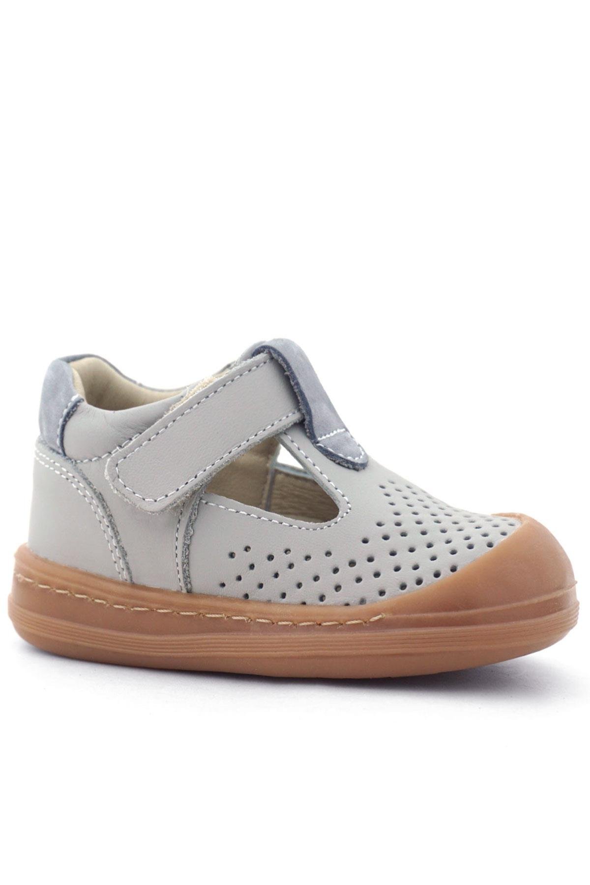 Shaun Hakiki Deri Açık Gri Cırtlı Anatomik Bebek Sandalet - Görsel 4