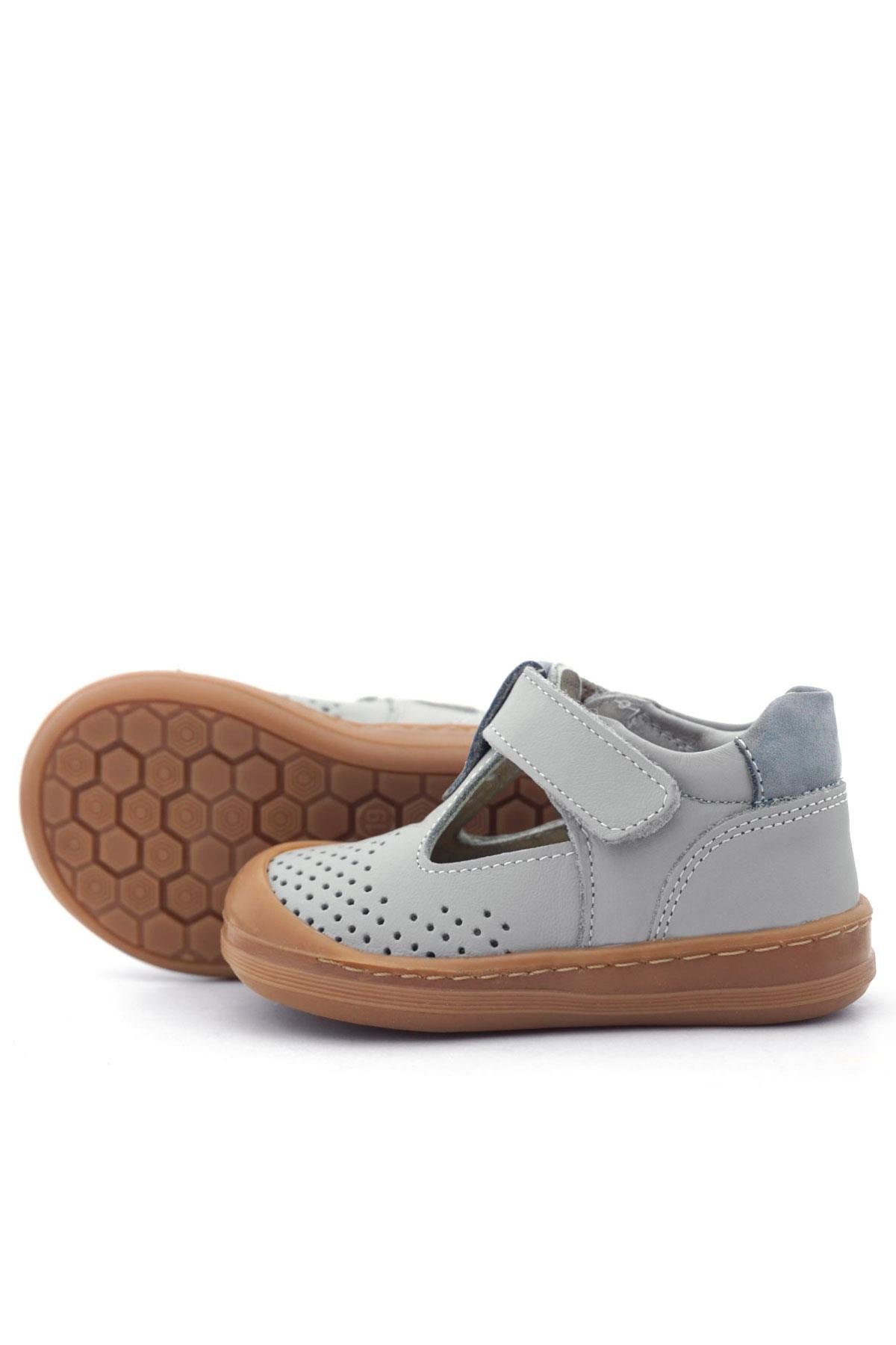 Shaun Hakiki Deri Açık Gri Cırtlı Anatomik Bebek Sandalet - Görsel 9