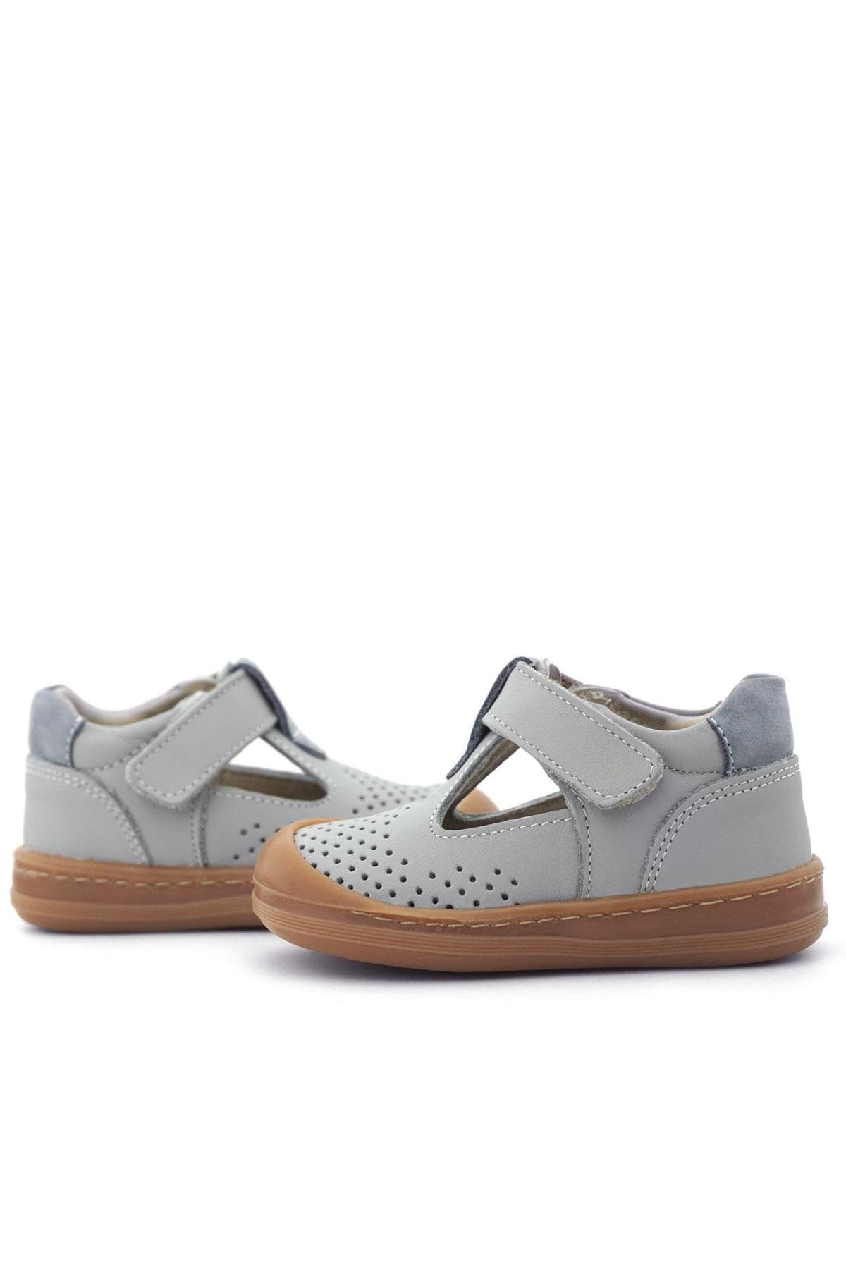 Shaun Hakiki Deri Açık Gri Cırtlı Anatomik Bebek Sandalet - Görsel 10