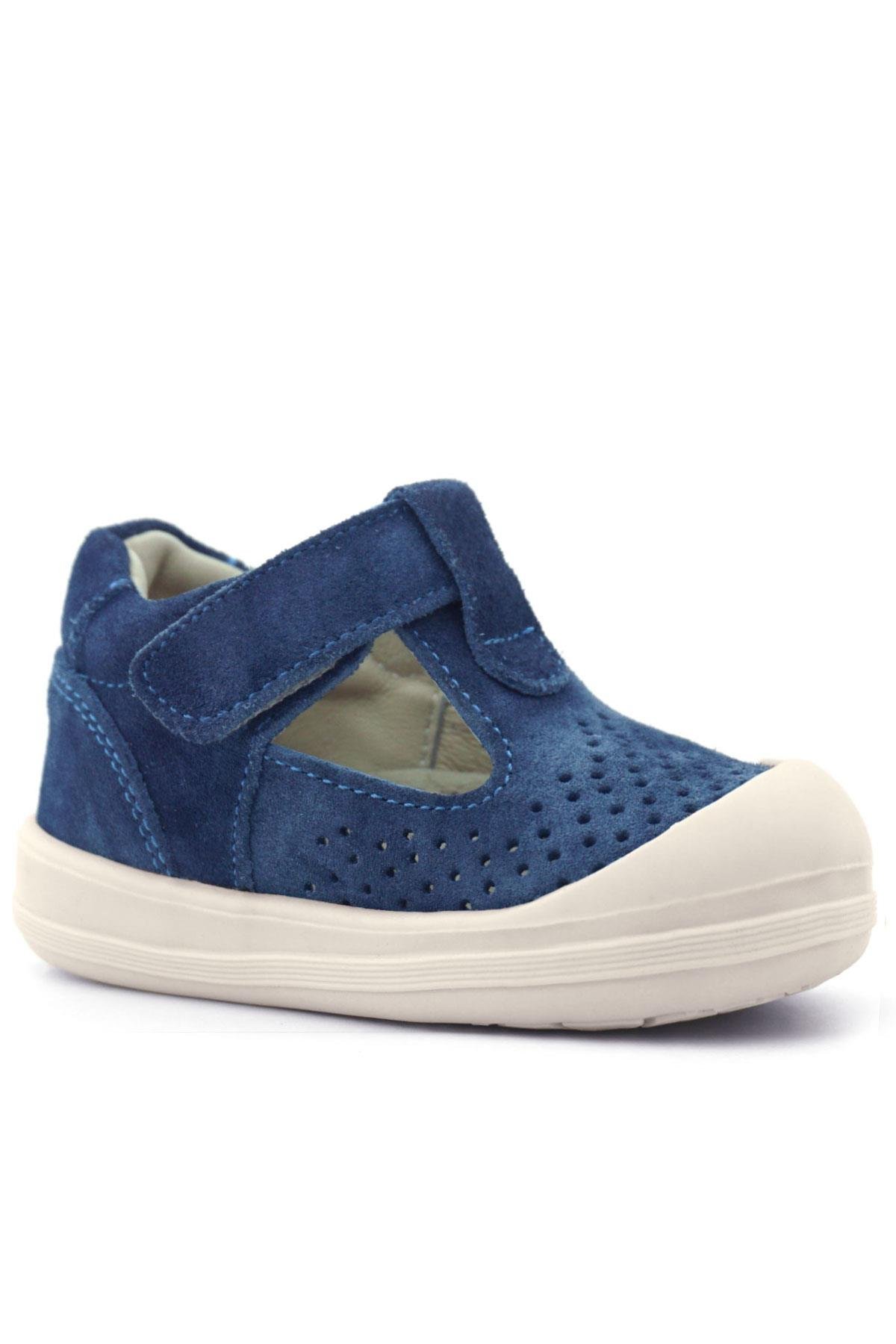 Shaun Hakiki Deri Lacivert Beyaz Cırtlı Anatomik Bebek Sandalet - Görsel 3
